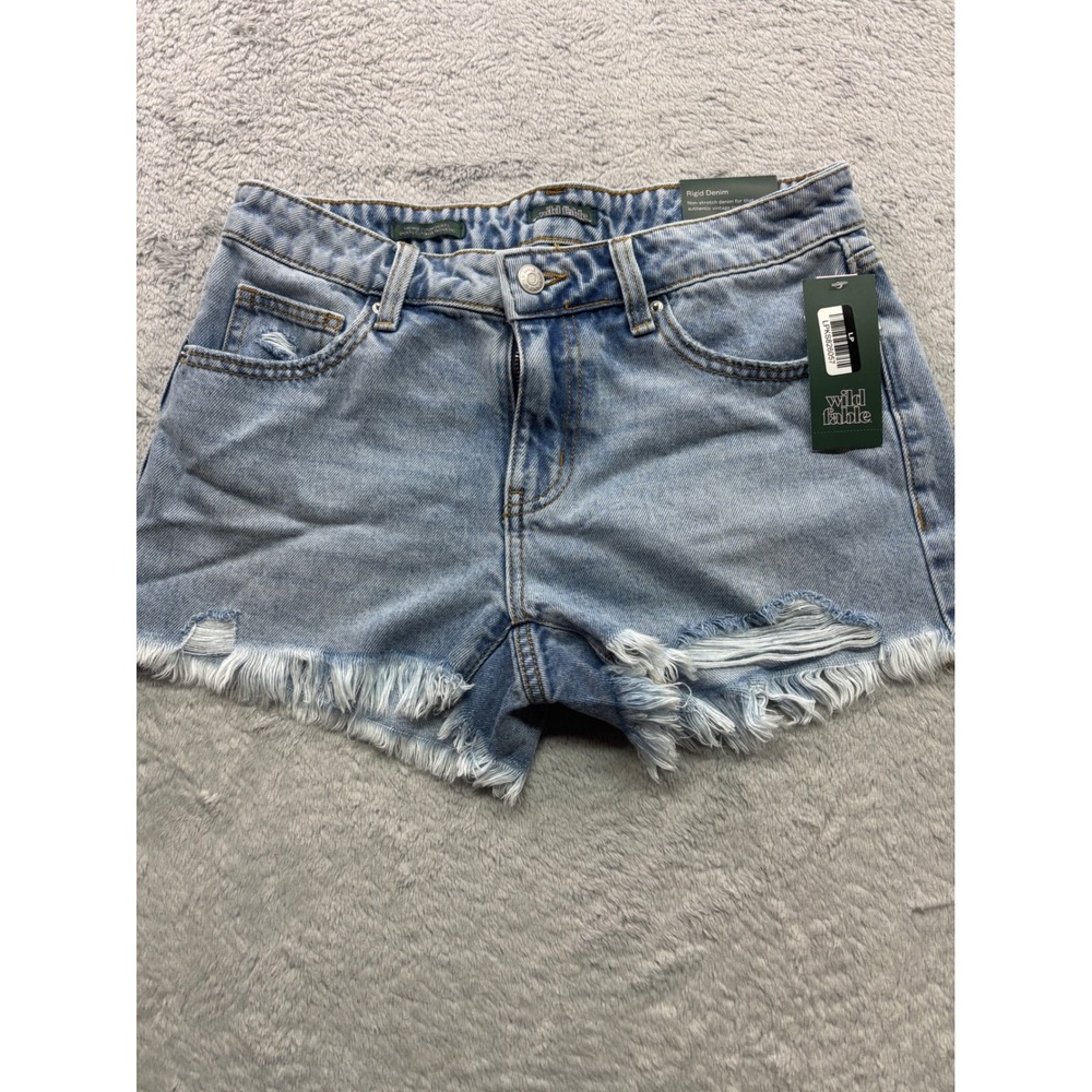 Wild Fable Womens Sz 2 Mid-Rise Cutoff Distressed Rigid Denim Shorts Light Wash